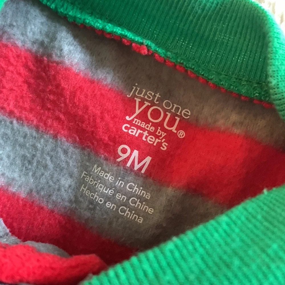 Carter’s Reindeer Footie Pajamas 9M Holiday Striped EUC